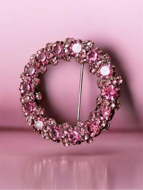 Albert Weiss Pink Crystal Wreath Brooch vintage scarf brooch